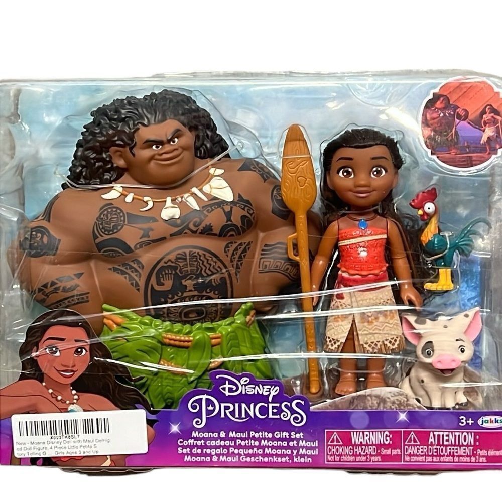 Moana Disney Princess with Maui Demigod Doll Figure, 4 Piece Set, NEW